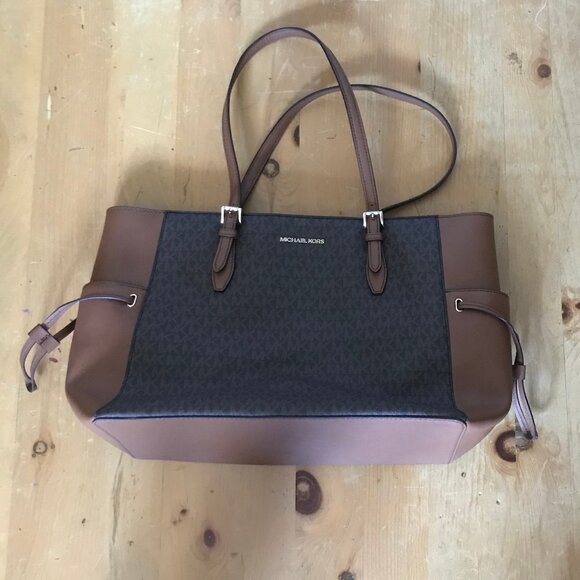 Michael Kors Charlotte Large Brown Leather Top‑Zip Tote Bag - Picture 1 of 12